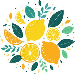 Abstract food posters with fresh lemons. Contemporary art prints in colorful whimsical style. Italian dolce vita dinner wall art. Vector graphic