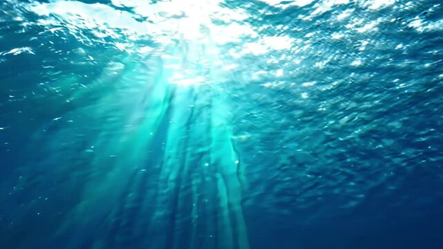 Underwater Serenity Shimmering Blue Water and Sunlight Create Tranquil Atmosphere of Calm and Light in Oceans Embrace of Nature