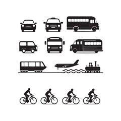 Transportation icons set black silhouettes