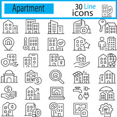 Apartment and Building 30 line icons