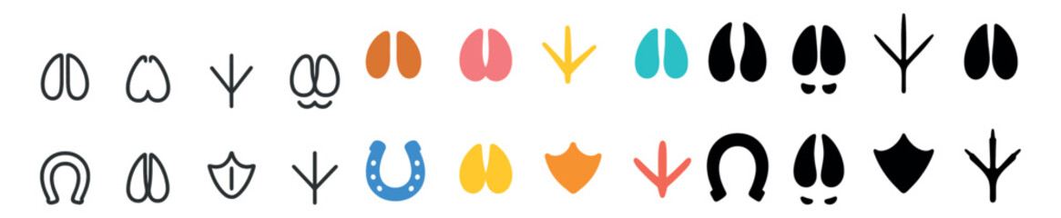 Fototapeta premium Animal footprint collection, tracks and paw prints set. wildlife trail icons pack