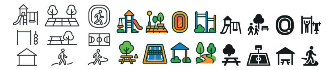Playground icon collection, park symbols for recreation and outdoor activities