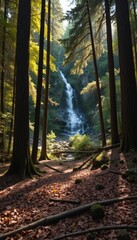 morning in the forest waterfall