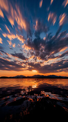 Stunning sunset paints the sky with vibrant colors over calm waters, creating a peaceful scene.