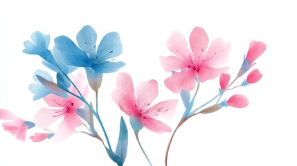 Naklejka premium Delicate watercolor painting showcasing the beauty of blue and pink blossoms evoking a sense of spring and gentle