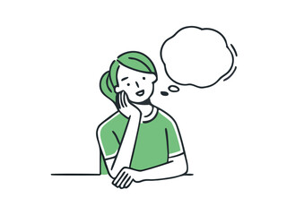 Young thoughtful guys think. Simple vector illustration material of a worried young businessman holding his head with a speech bubble.