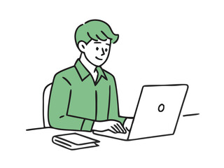 young businessman shocked in front of the laptop. Male business man worried in front of a computer. Dynamic single line draw design graphic vector illustration.