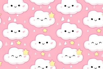 Cute clouds and stars seamless pattern