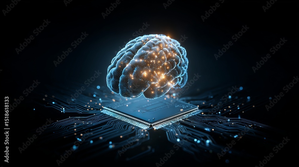 Poster abstract digital brain artificial intelligence concept futuristic technology neural network data pro