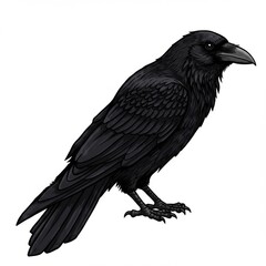 Fototapeta premium Black Crow Detailed Illustration on White Background