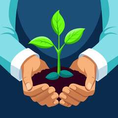 Protecting Young Plant Growth in Hands Environmental Concept