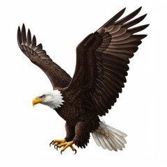 Obraz premium Majestic Brown And White Eagle In Flight Against White Background