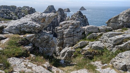 Seascape with cliffs and Tas de Pois rocks, Pointe de Pen-Hir, Brittany, France