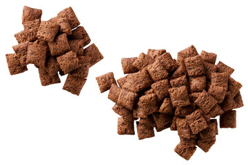 heap of chocolate pillows isolated on white background top view.