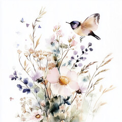 Png butterfly boho floral watercolor illustration