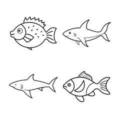 Naklejka premium line art of sea fish bundle design (1)