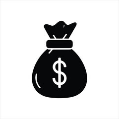 Money Bag with Dollar Sign Icon - Monochrome Finance Currency Vector
