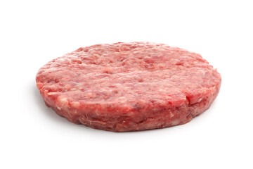 Fresh raw patty for burger isolated on white