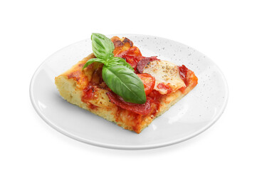 Piece of tasty homemade pizza isolated on white
