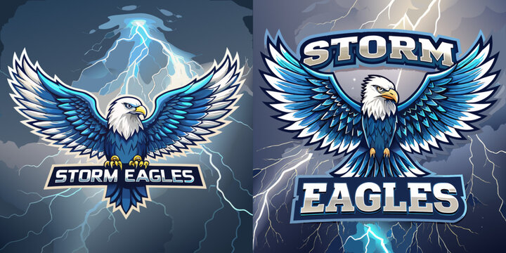 Thunderous Storm Eagles logo with lightning background and powerful wing spread, best for bold esports or dynamic sports branding, vector