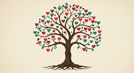 Heart tree illustration with love and growth concept for valentine's day and family tree design