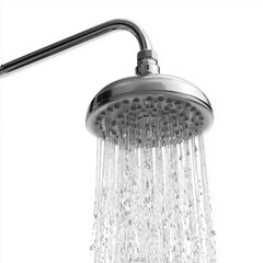 Modern Showerhead with Water Spray , white background cut out PNG