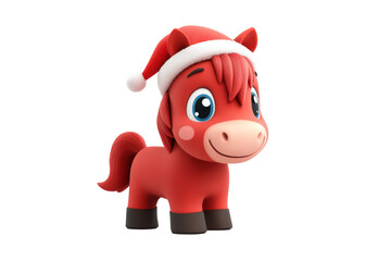 3d red horse in santa hat