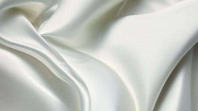 Luxurious white satin fabric smooth, glossy textile drapes elegantly with soft folds, showcasing its elegant texture, perfect for fashion and interior design.