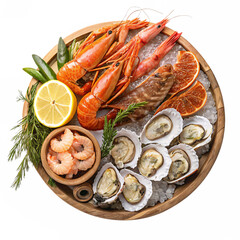 seafood platter featuring a variety of fresh seafood delicacies, isolated PNG transparent background