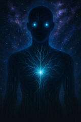 Cosmic AI Poetic Anatomy Digital Art Neural Network Data Flow