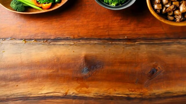 Steamed assorted colorful vegetables on a wooden plate