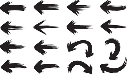 Collection of Hand Drawn Arrows in Black Silhouette Style on a White Background silhouette This image showcases collection