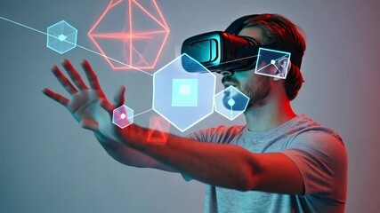 Man is using virtual reality headset. Image with glitch effect. motion video. - Powered by Adobe
