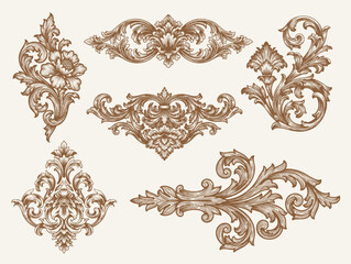 Fototapeta premium Vintage Baroque Victorian frame border flower pattern vector floral engraved scroll ornament leaf retro decorative design. filigree calligraphic heraldic shield swirl