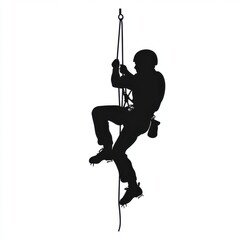 Silhouette of a Climber Rope Descending in a Vertical Position