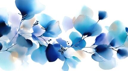 A serene dance of watercolor blue petals evoking feelings of peace and tranquility a calming floral artwork with gentle