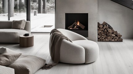 Modern living room with cozy sectional sofa and armchairs.