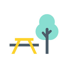 Picnic Area Flat Icon with Table and Tree