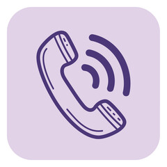 Purple Telephone Call Icon with Handset and Sound Waves
