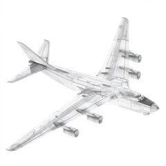 Detailed Wireframe Design of a Modern Military Airplane , white background cut out PNG