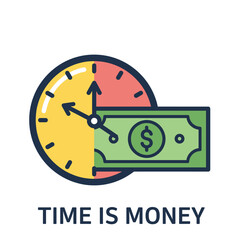 Time is Money Concept Illustration with Clock, Dollar Bill, and Text Label