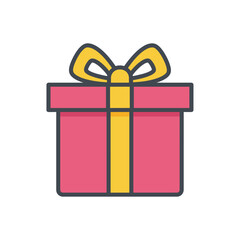 Pink Gift Box with Yellow Ribbon and Bow Icon