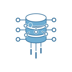 Blue Data Aggregation or Database Hub Icon with Connection Points