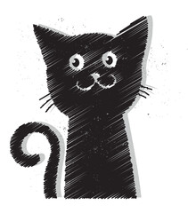 Smiling black cat in a clean, black and white vector style. A playful and minimalist illustration, perfect for Halloween, kids’ designs, mascots, and lighthearted magical themes.