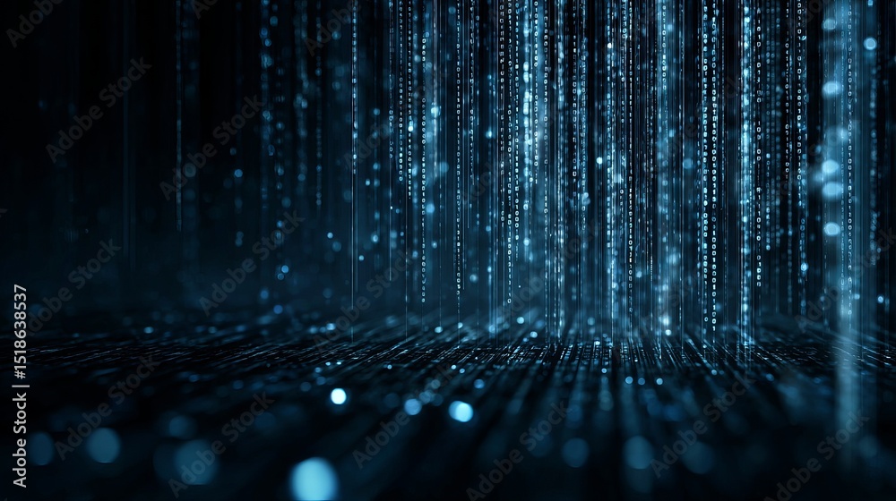 Poster abstract digital rain background blue glowing lines technology data stream futuristic network code b
