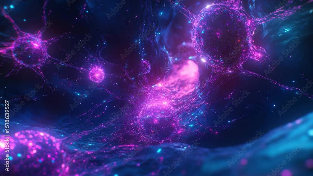 Aufkleber Abstract video visualization of artificial intelligence, glowing neural connections forming a complex digital network, deep blue and purple tones, futuristic cyber aesthetics.