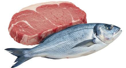 Isolated Raw Meat and Raw Fish