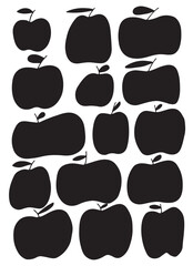 Apples of different shapes and sizes. set of fruit contours isolated on white background. Apples for coloring. Fruit contours. Vector illustration.