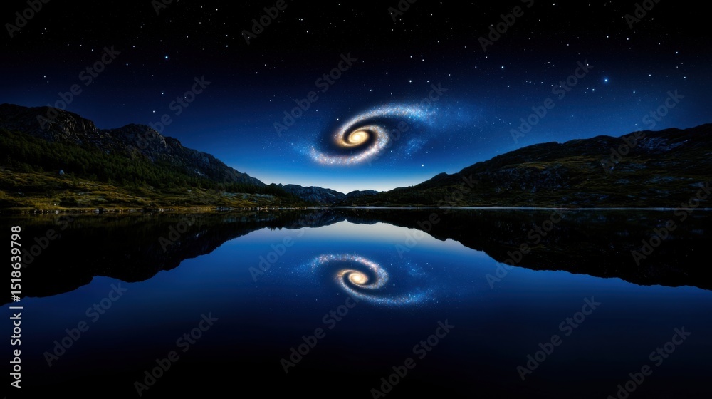 Wall mural a breathtaking view showcases a spiral galaxy illuminated against a starry night sky, mirroring perf