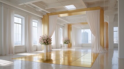 白い部屋の黄金のダンスフロア